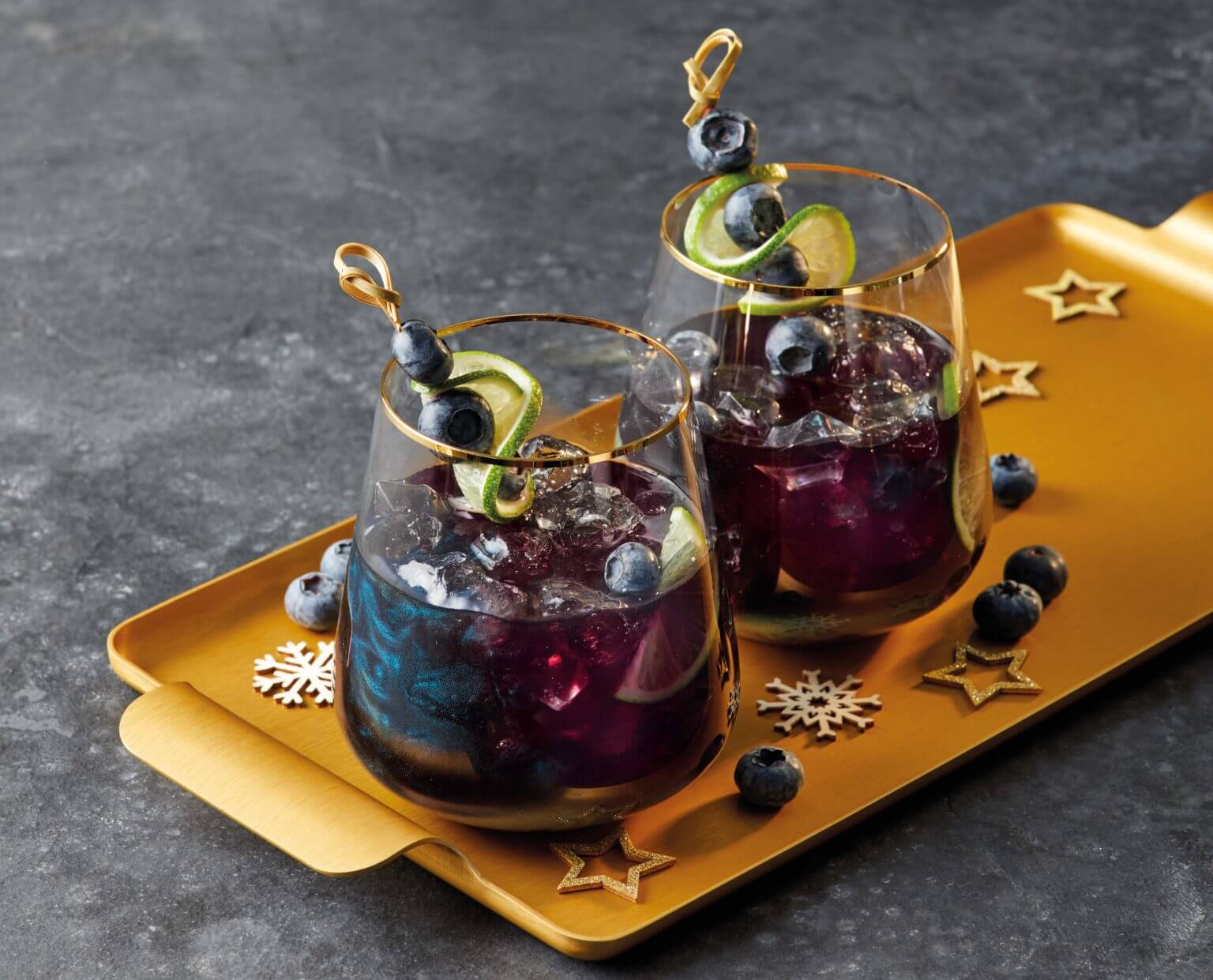 Festive cocktail on a tray