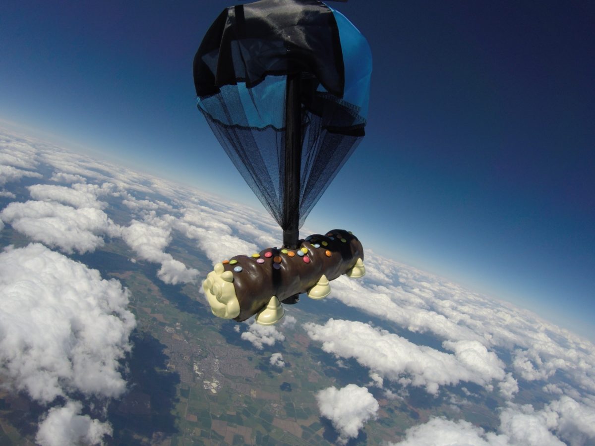Cuthbert the Caterpillar Cake Skydiving