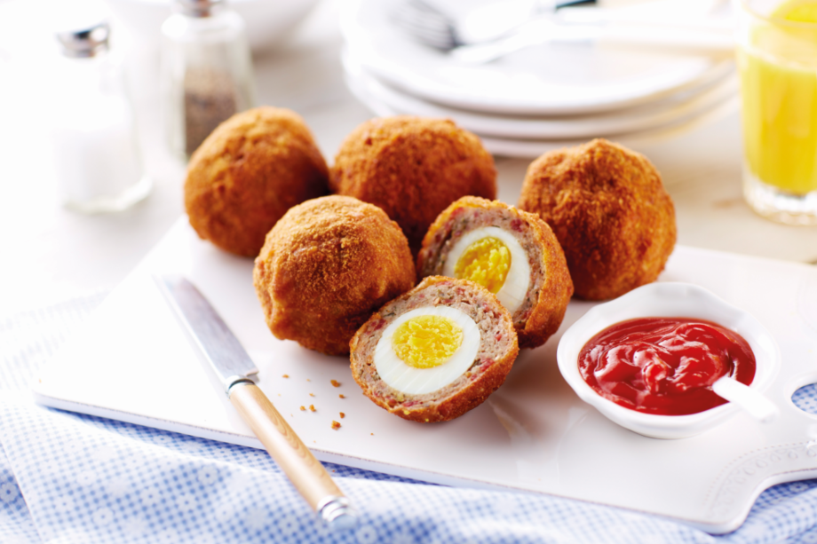 Image displaying scotch eggs and ketchup