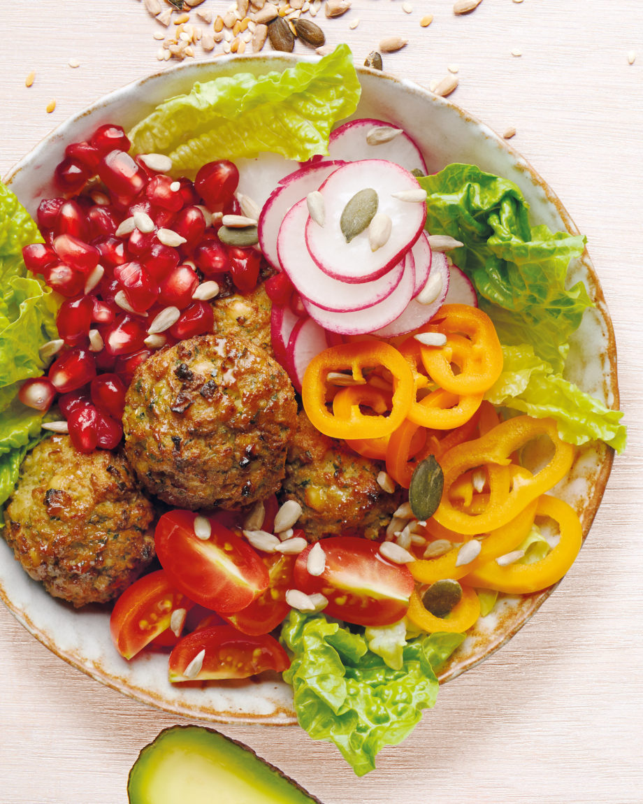 Aldi Mediterranean Falafel, Pomegranate and Radish Buddha Bowl