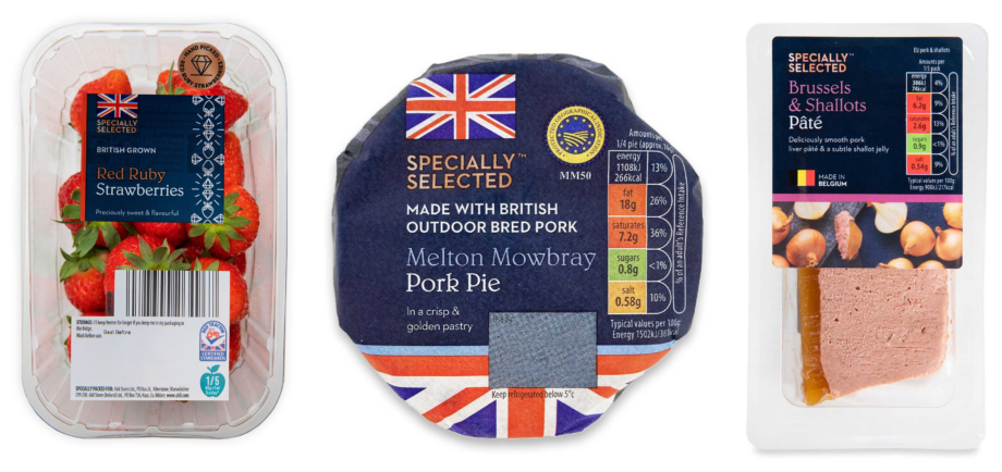 Aldi strawberries, pork pie and pate