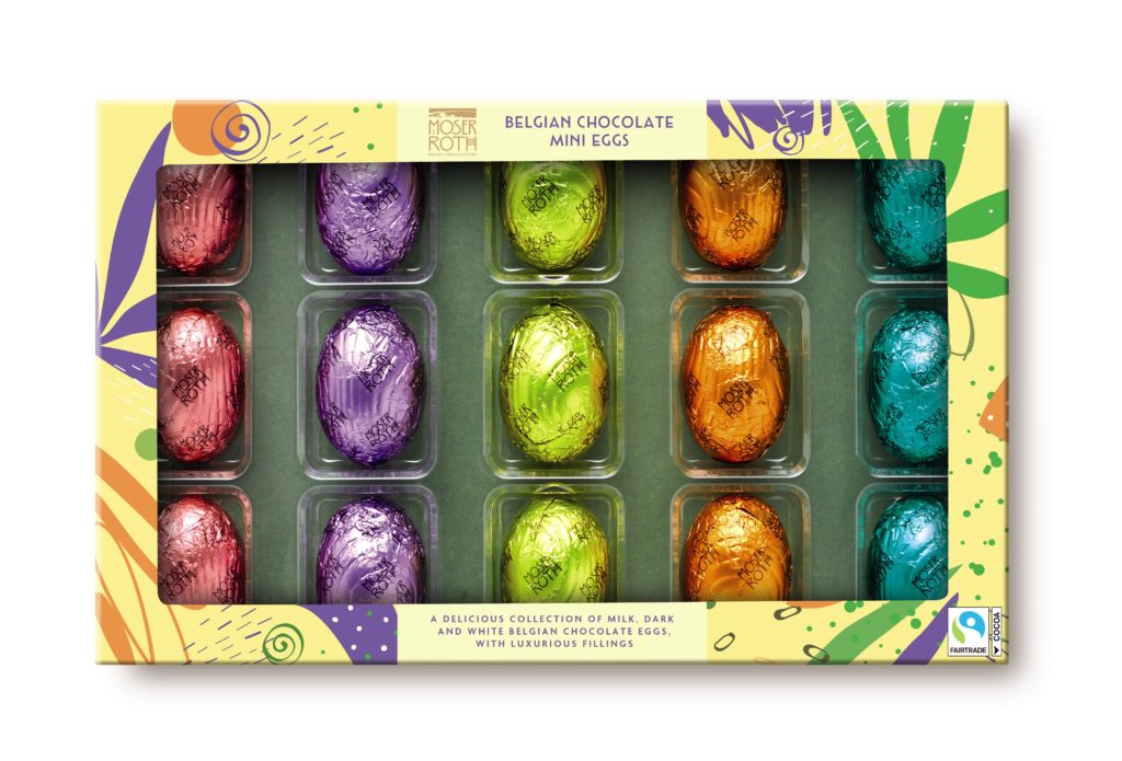 Brightly coloured product shot of Aldi's Mini Eggs in multi-coloured foil wrappings.