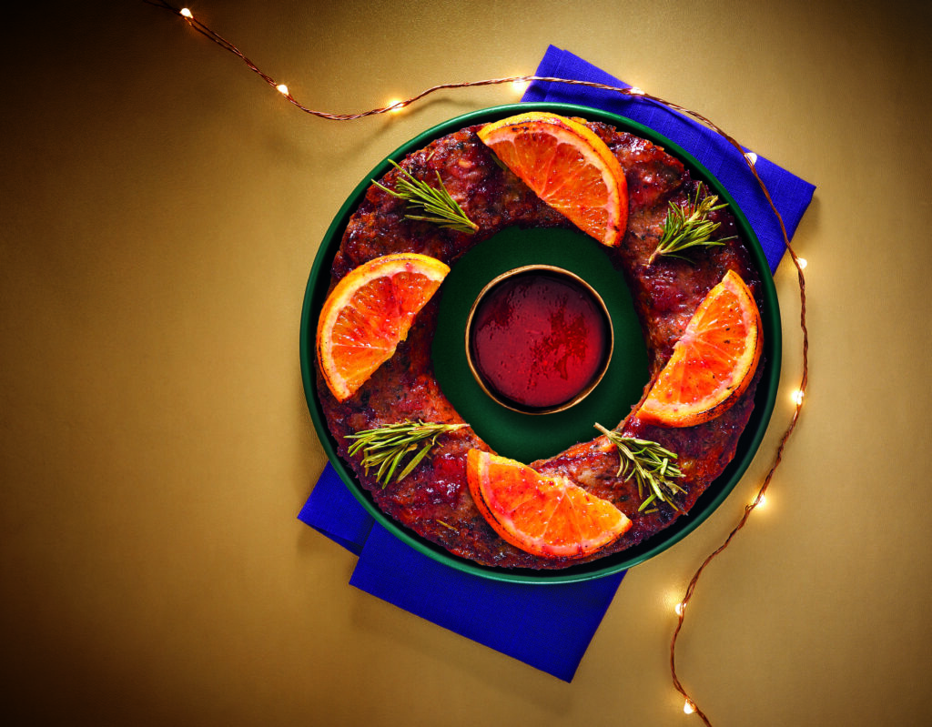 Edible festive wreath with oranges