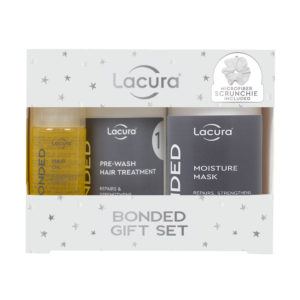 Aldi's Lacura Bonded Gift Set including Hair Oil, Pre-Wash Hair Treatment, Moisture Mask and Microfibre Scrunchie